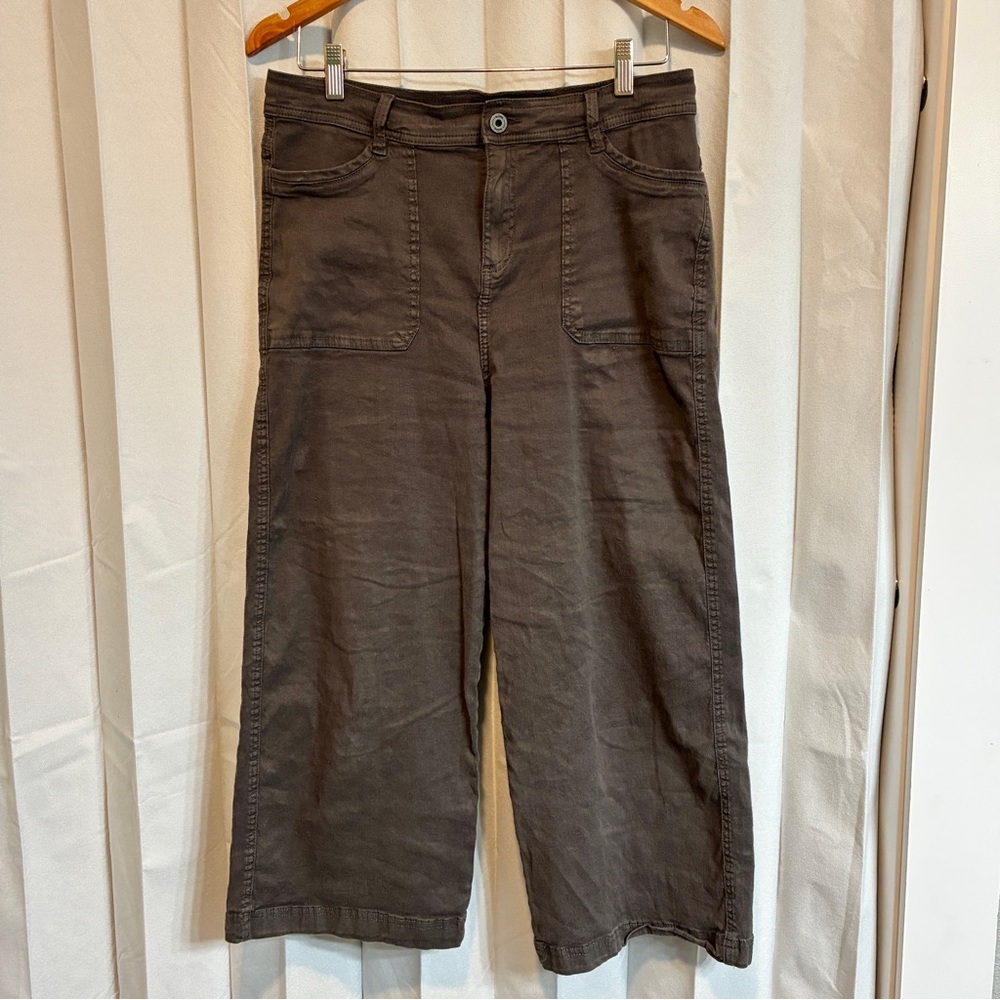Kuhl Pants Women’s 10 Black Linen Seaboard Wide-Leg Crop Pants With Drawstring